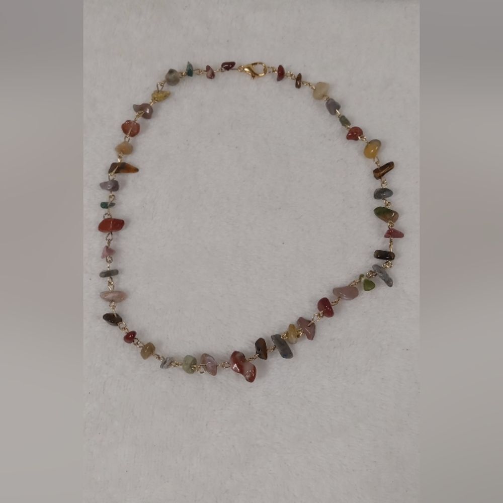 BOHO STONE CHIP VERY LOOSE CHOKER NECKLACE 17 1/2 INCHES boho bohemian - Picture 5 of 5